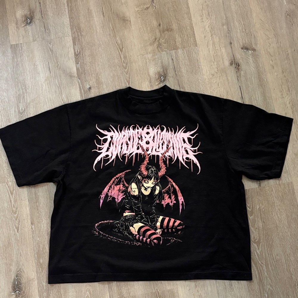 Black Goth Anime Short Sleeve Tee Darkness favors the curious